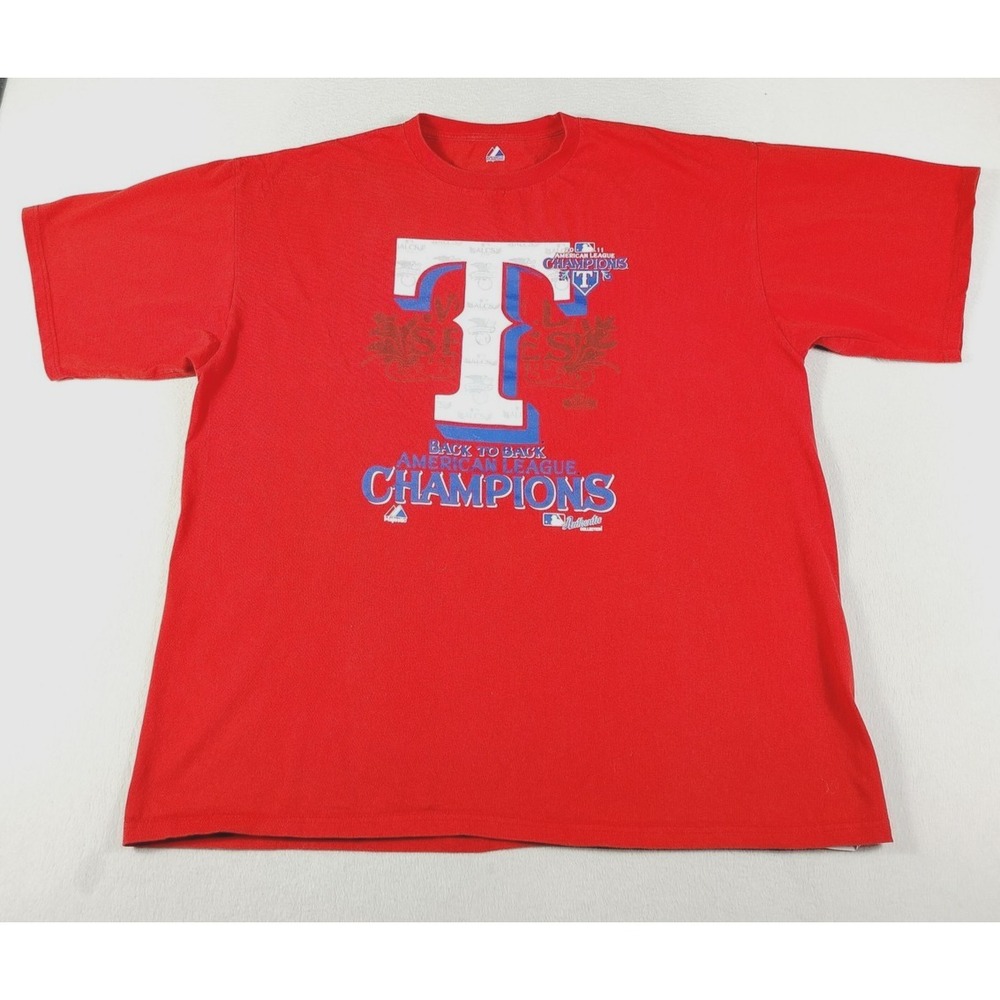 Texas Rangers Shirt Mens 2XL Red MLB Baseball Majestic 2011 Champs Graphic Tee